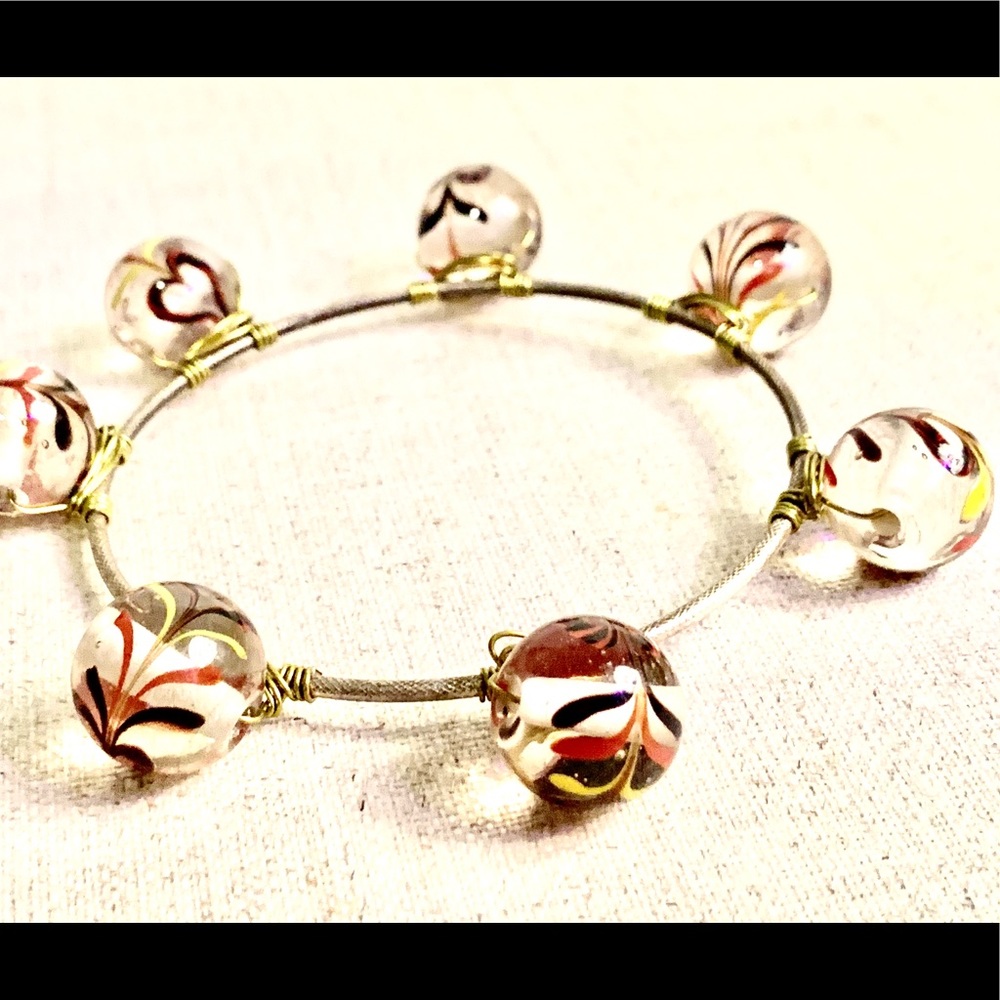 1970’s Vintage bangle bracelet Indian glass beads